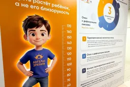Оформление салона оптики: световой короб с маскотом и брендирование «Ангелы зрения» фото