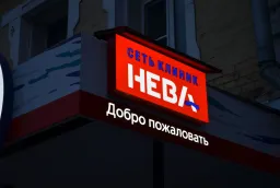 Изготовление и монтаж рекламных козырьков для клиники «Нева» под ключ фото